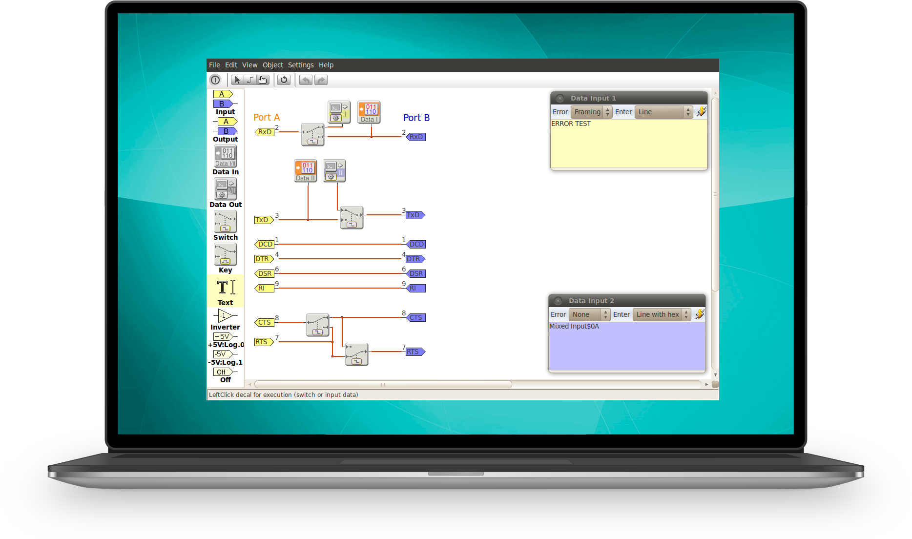 Notebook running the MSB-RS232-PLUS switch editor