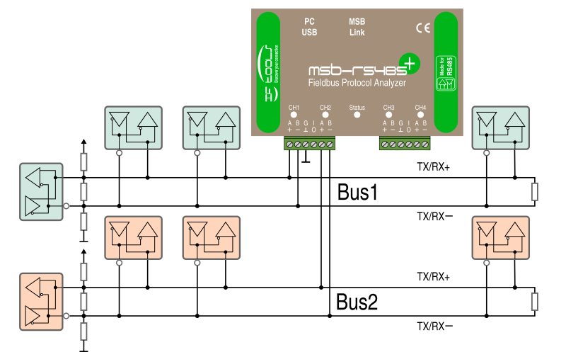 Connection diagram tapping two 2-wire systems