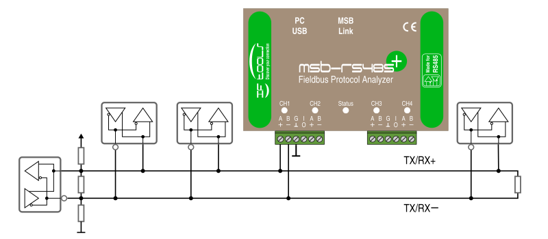 Connection diagram for 2-wire bus tap