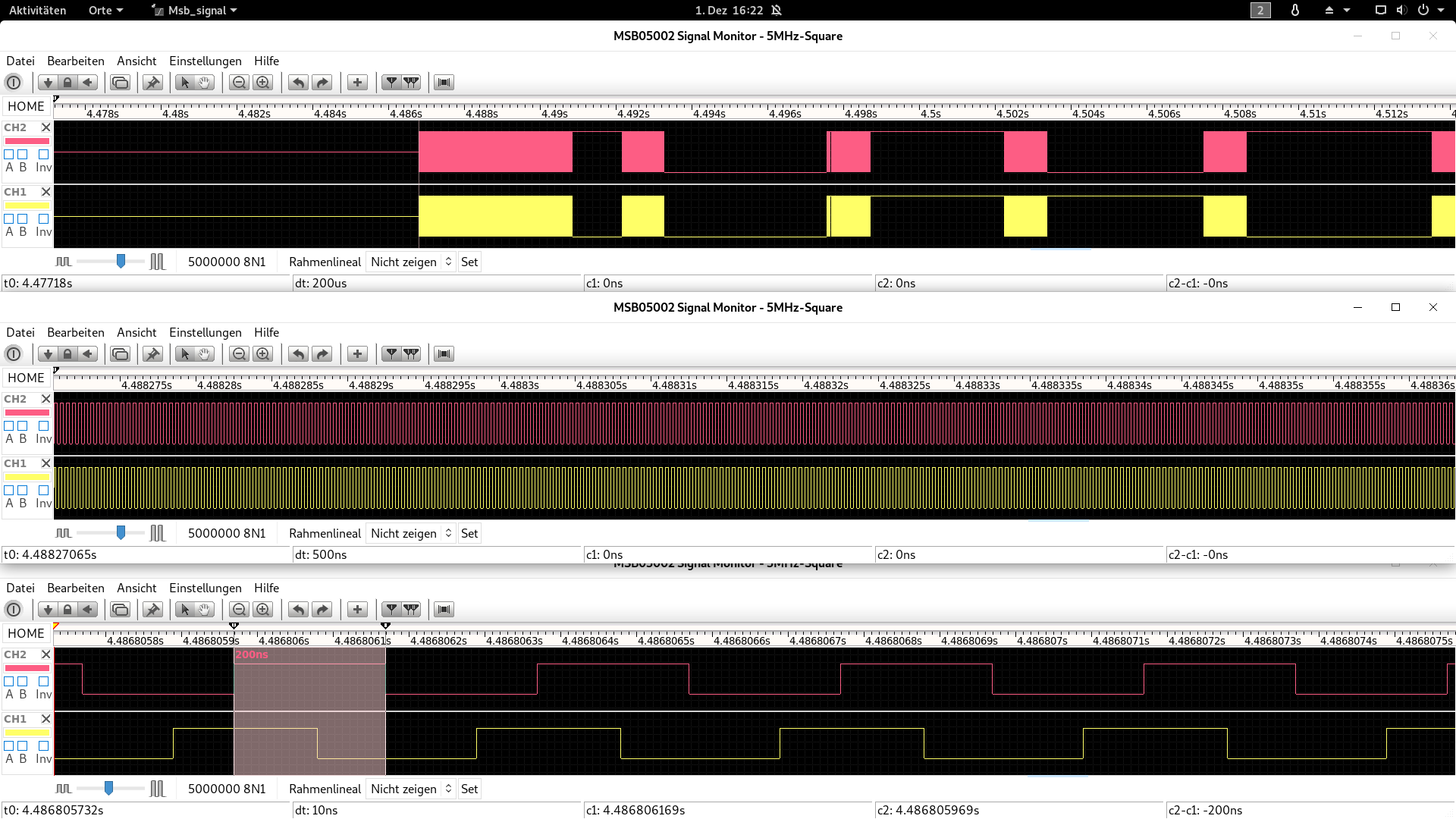 5 MHz square signal time precision example