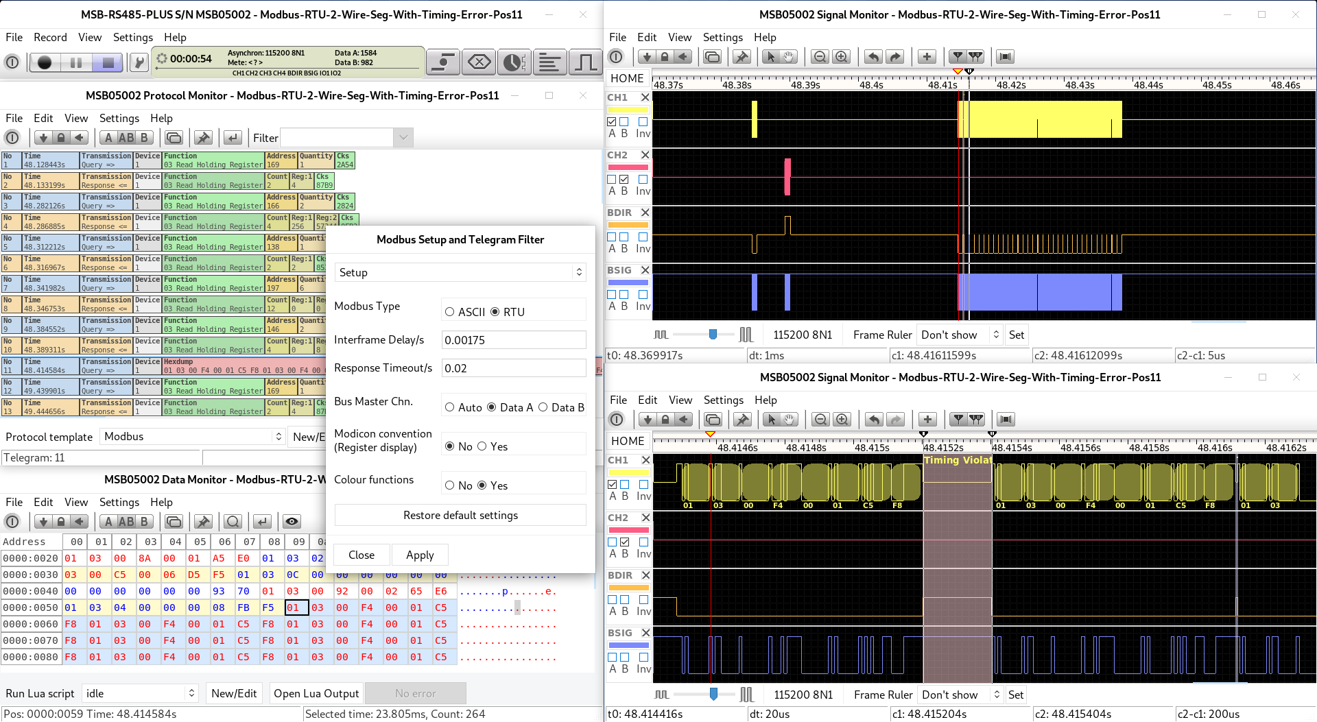 Modbus RTU analysis with interframe-time violation