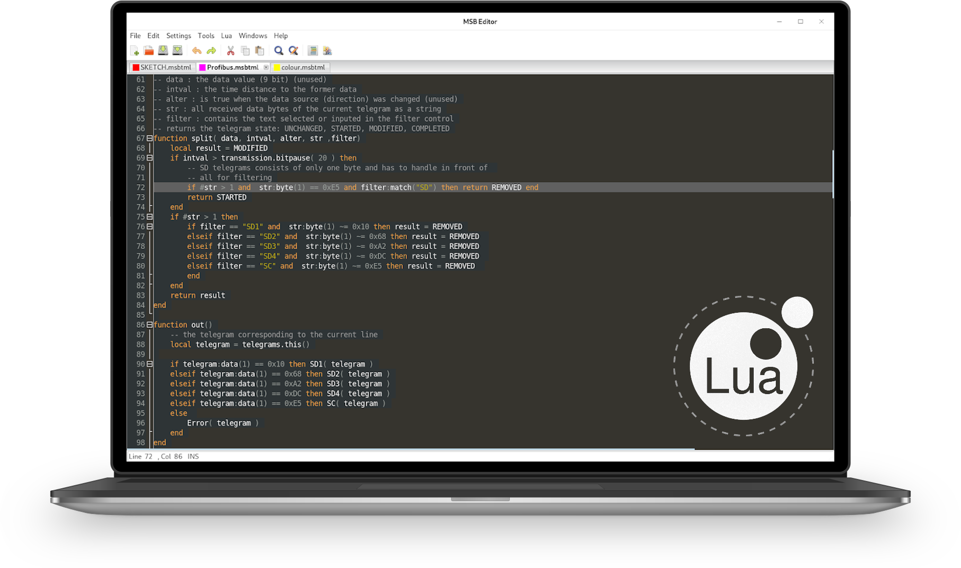 Picture Lua script editor in IFTOOLS analyzer software