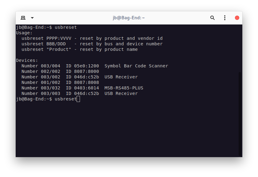 usbreset list devices