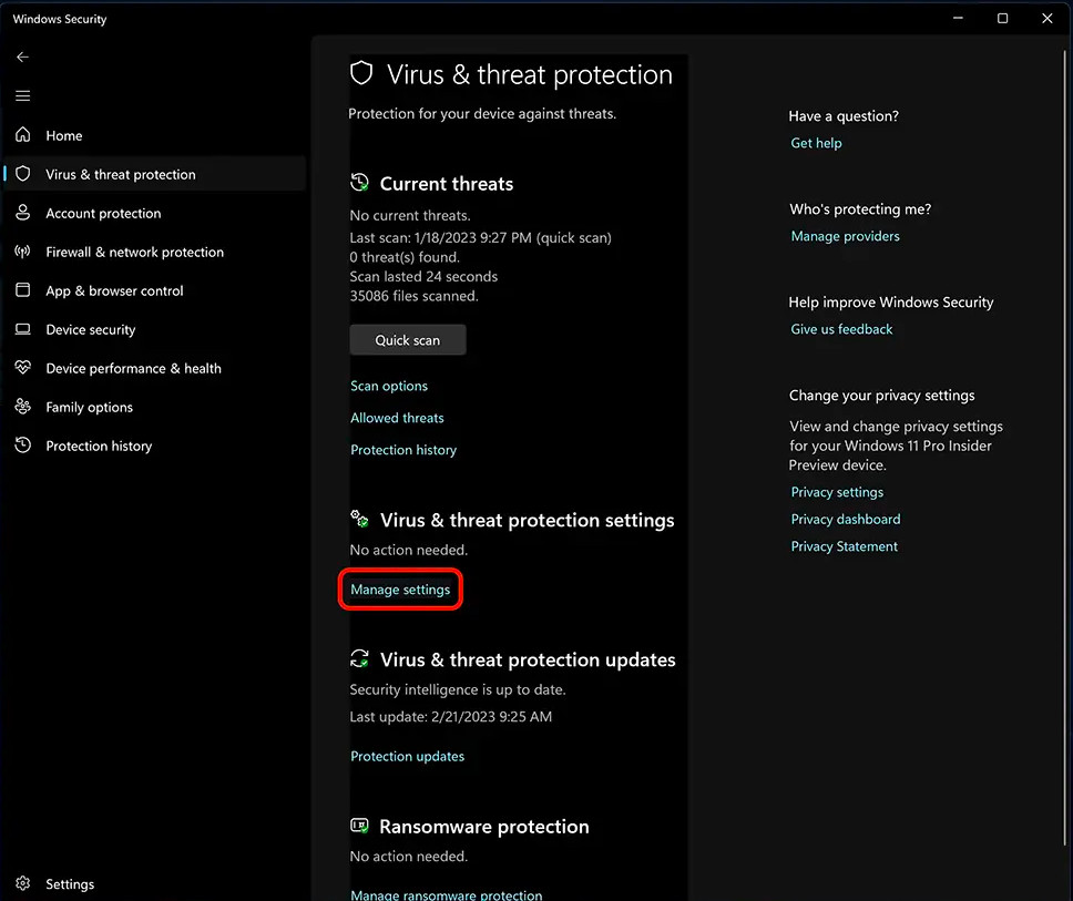 Security Settings